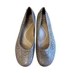 Earthies Bindi Dark Grey Leather Upper Cutout Ballet Flat Comfort Shoes Size 8.5